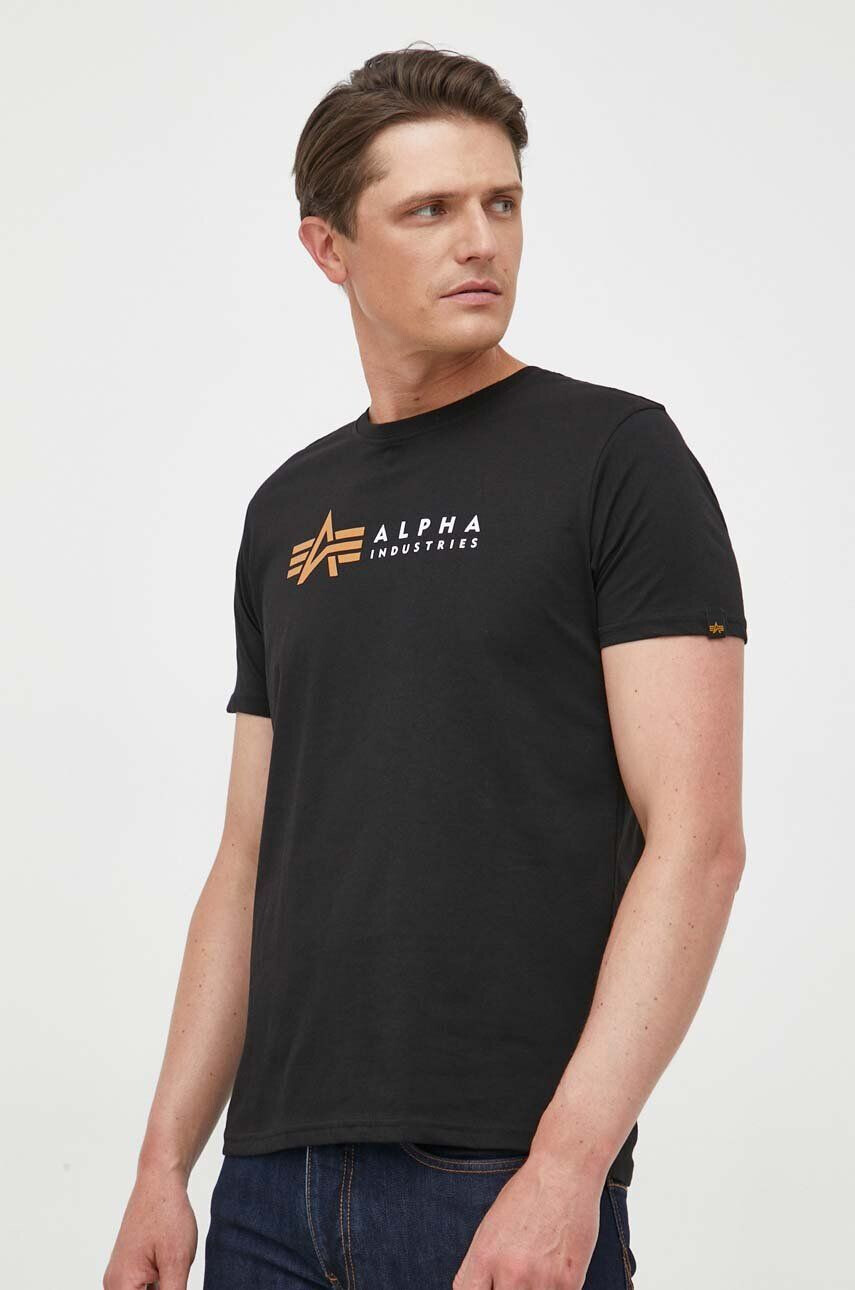 Alpha Industries Bavlněné tričko Alpha Label T 118502 03 černá barva s potiskem 118502.03-black - Pepit.cz