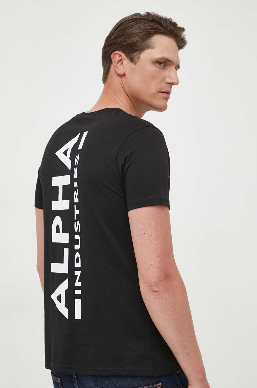 Alpha Industries Bavlněné tričko T 128507 03 černá barva s potiskem 128507.03-black - Pepit.cz