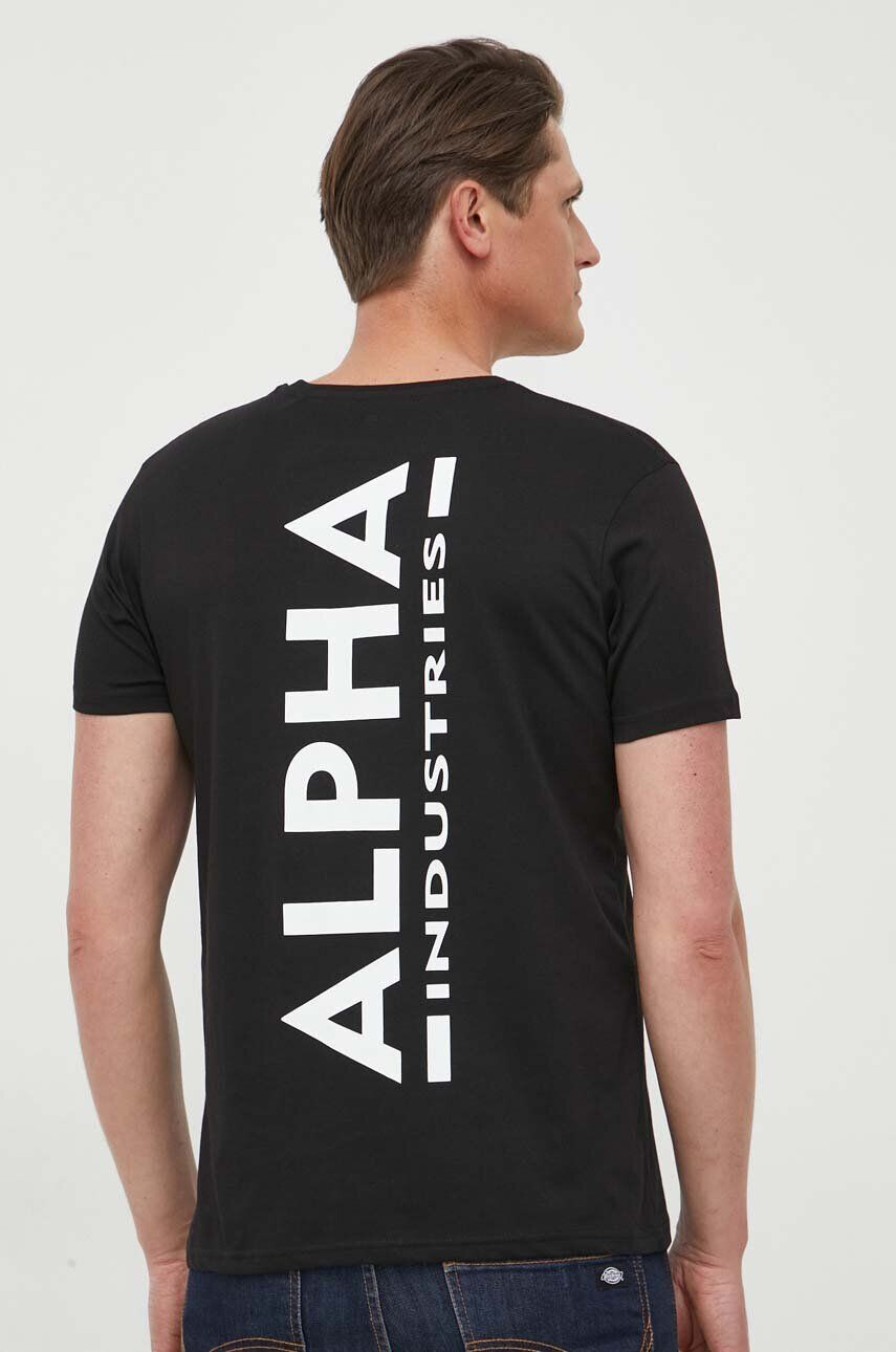 Alpha Industries Bavlněné tričko T 128507 03 černá barva s potiskem 128507.03-black - Pepit.cz