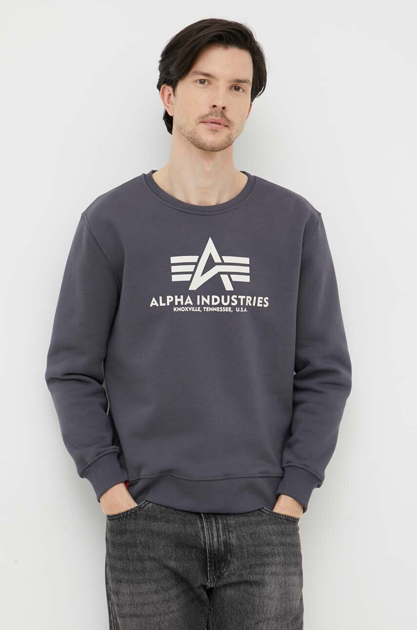 Alpha Industries Mikina pánská šedá barva s potiskem 178302.136-GreyBlack - Pepit.cz