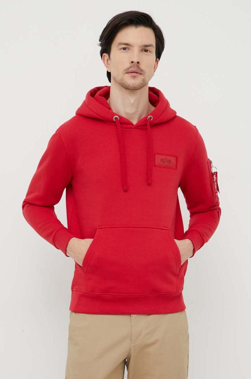 Alpha Industries Mikina pánská červená barva s kapucí s potiskem - Pepit.cz