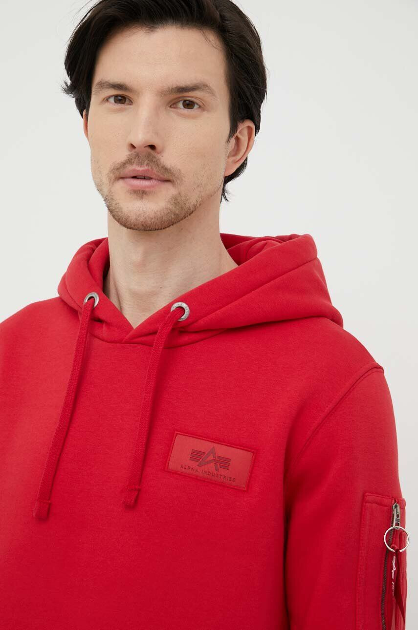 Alpha Industries Mikina pánská červená barva s kapucí s potiskem - Pepit.cz