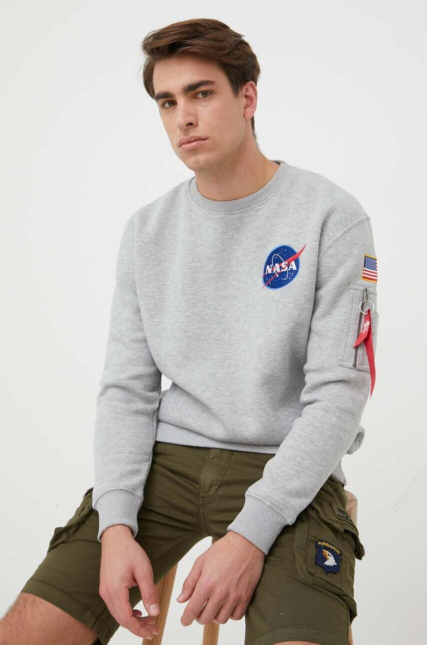 Alpha Industries Mikina Space Shuttle Sweater pánská šedá barva s potiskem 178307.17 - Pepit.cz