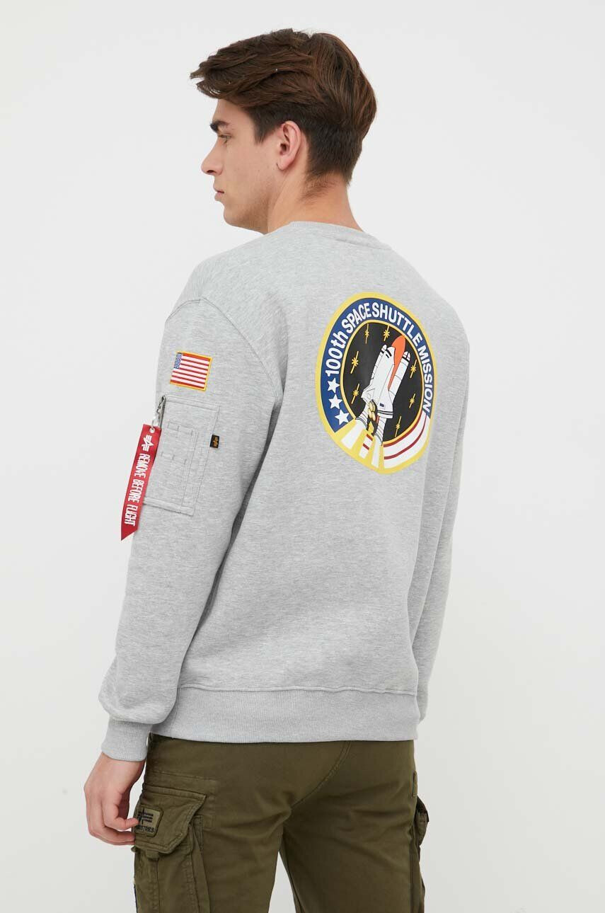 Alpha Industries Mikina Space Shuttle Sweater pánská šedá barva s potiskem 178307.17 - Pepit.cz