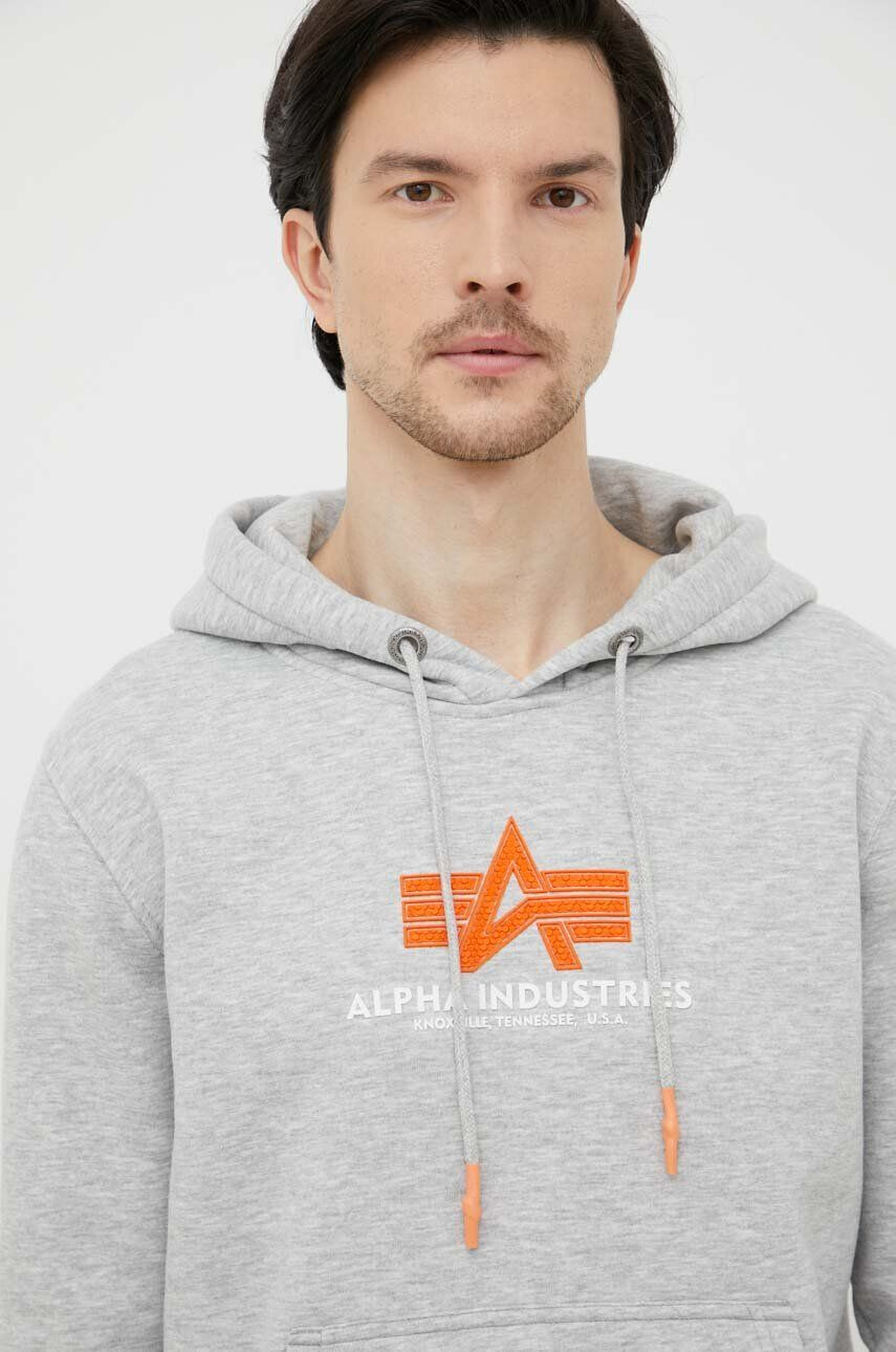 Alpha Industries Mikina pánská šedá barva s kapucí s potiskem - Pepit.cz