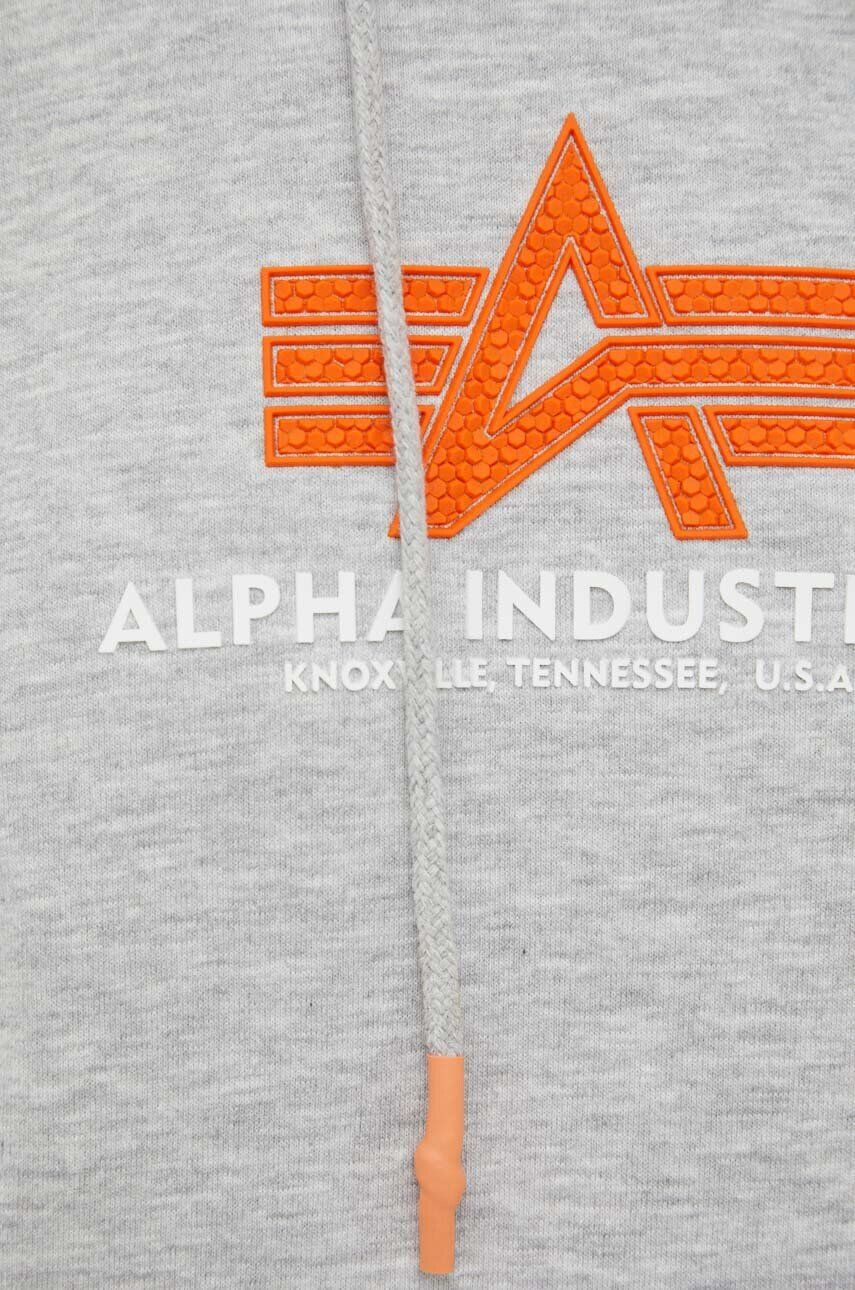 Alpha Industries Mikina pánská šedá barva s kapucí s potiskem - Pepit.cz