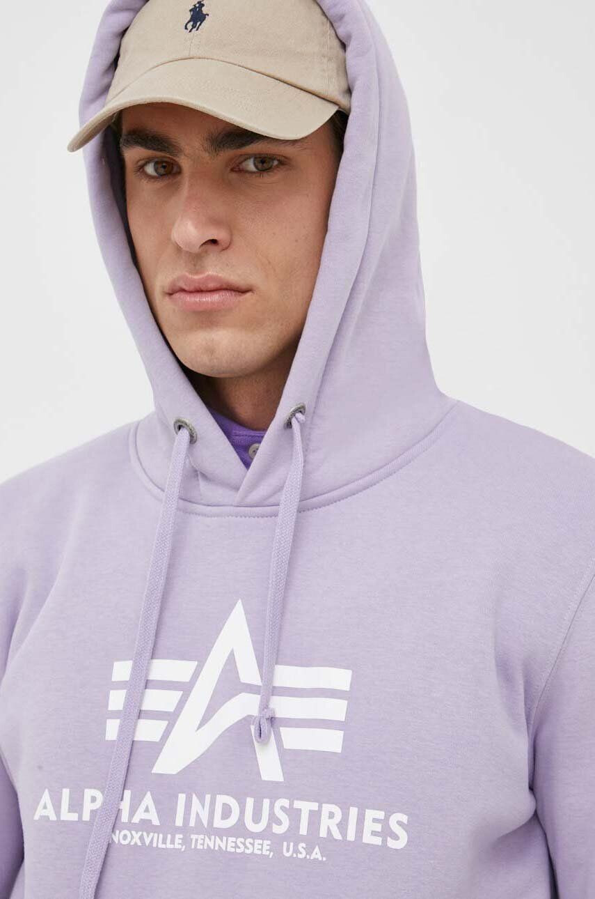 Alpha Industries Mikina pánská fialová barva s kapucí s potiskem - Pepit.cz