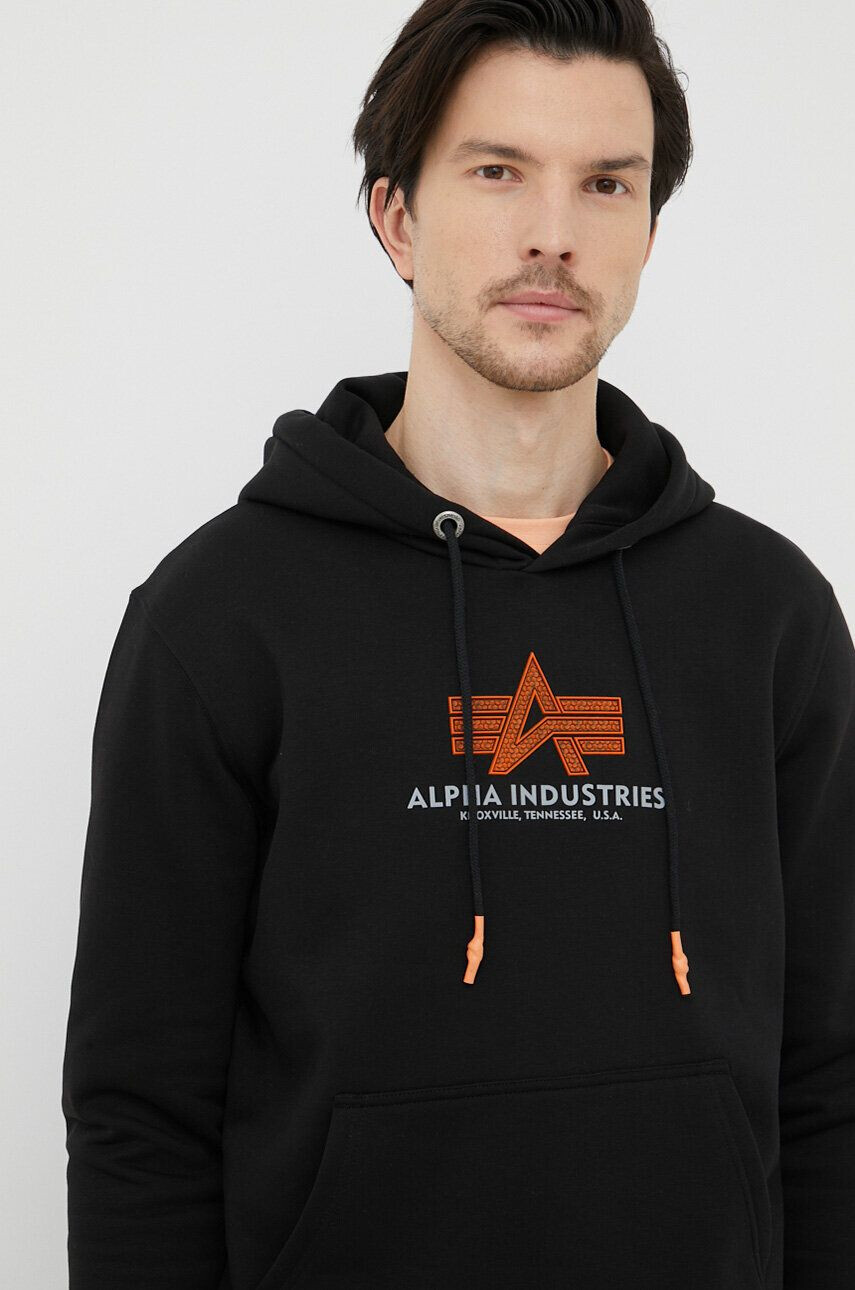 Alpha Industries Mikina pánská černá barva s kapucí s potiskem - Pepit.cz