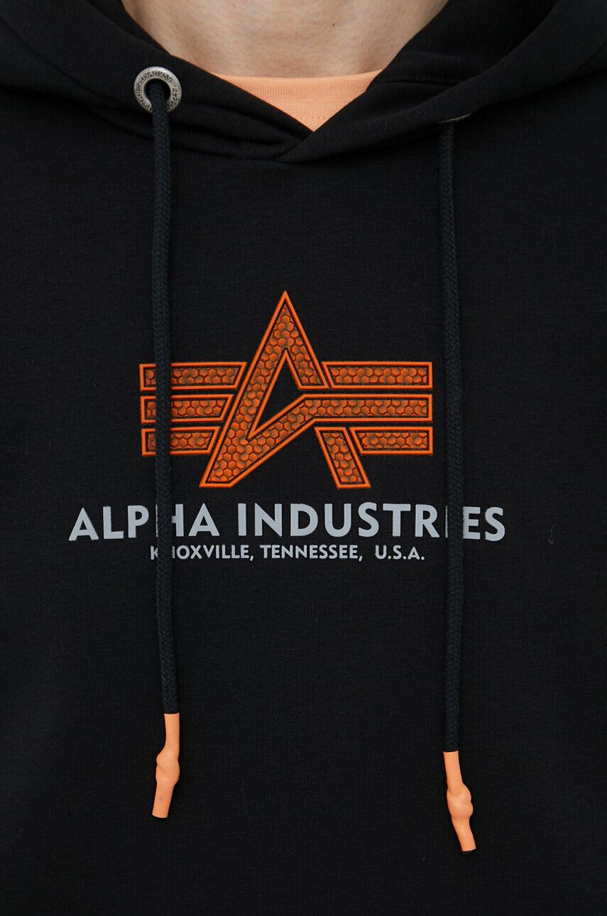 Alpha Industries Mikina pánská černá barva s kapucí s potiskem - Pepit.cz