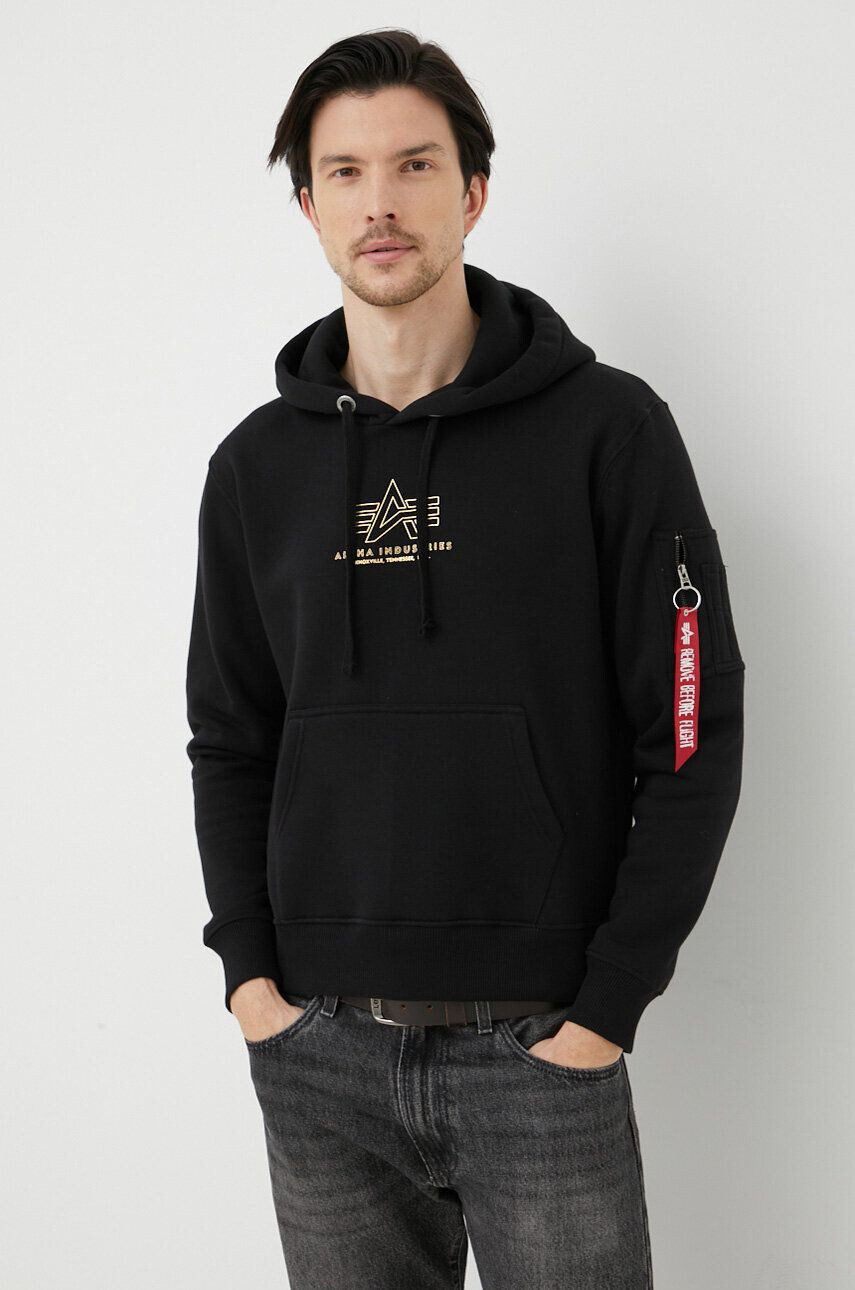 Alpha Industries Mikina pánská černá barva s kapucí s potiskem 106332.03-Black - Pepit.cz