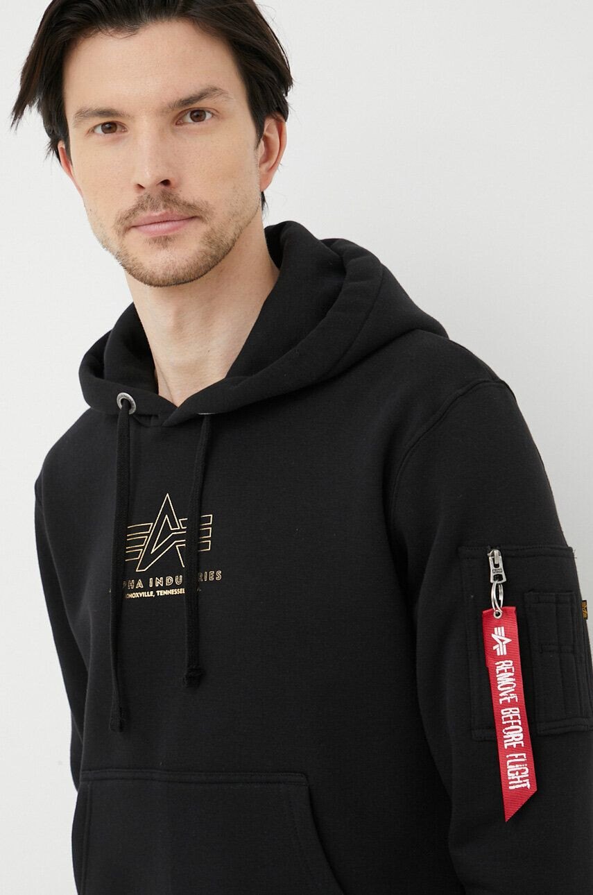 Alpha Industries Mikina pánská černá barva s kapucí s potiskem 106332.03-Black - Pepit.cz