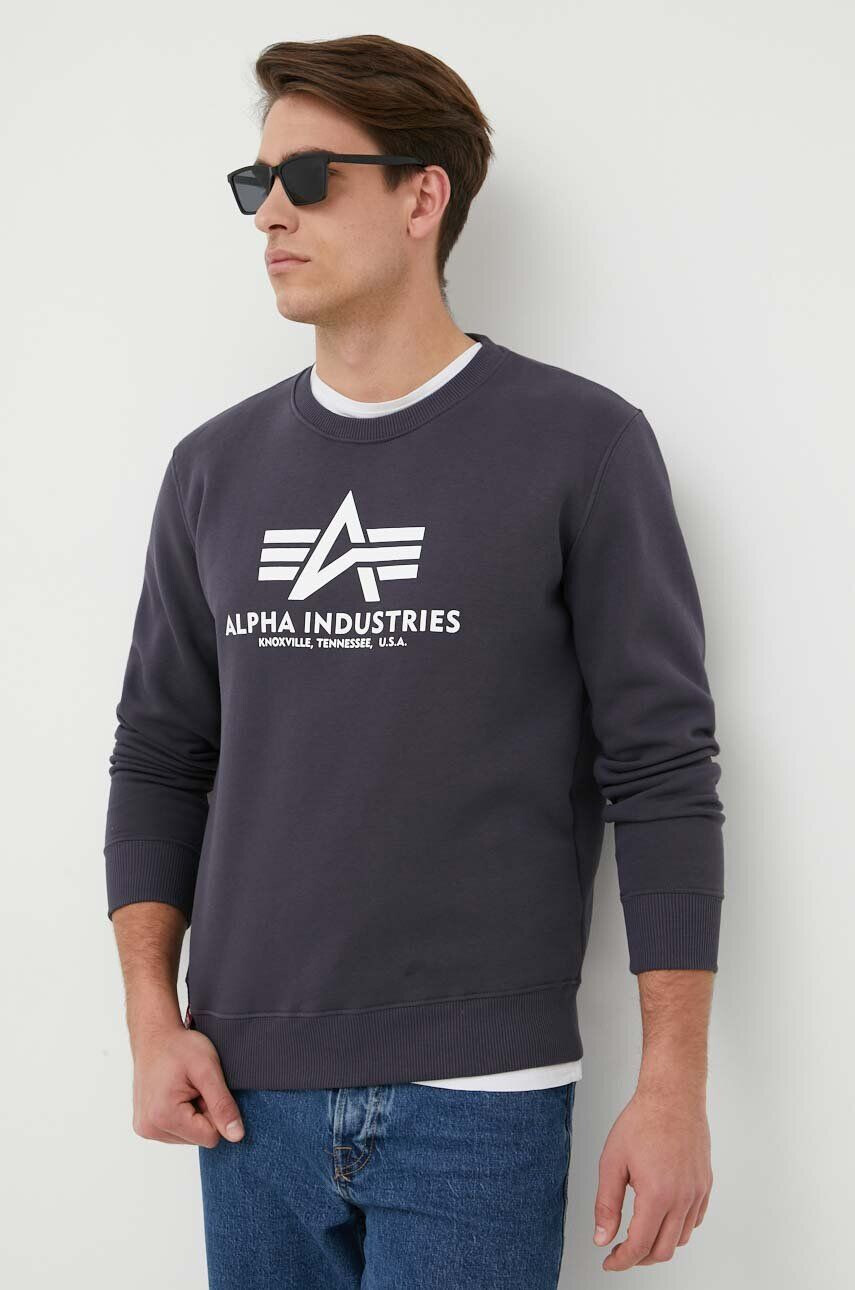 Alpha Industries Mikina Basic Sweater pánská tmavomodrá barva s potiskem 178302.02 - Pepit.cz