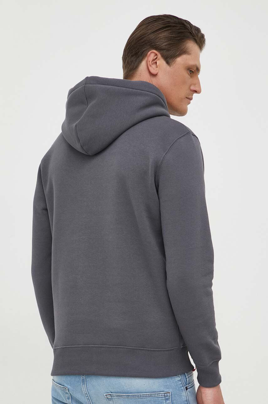 Alpha Industries Mikina Basic pánská šedá barva s kapucí s potiskem 178312.136-grey - Pepit.cz