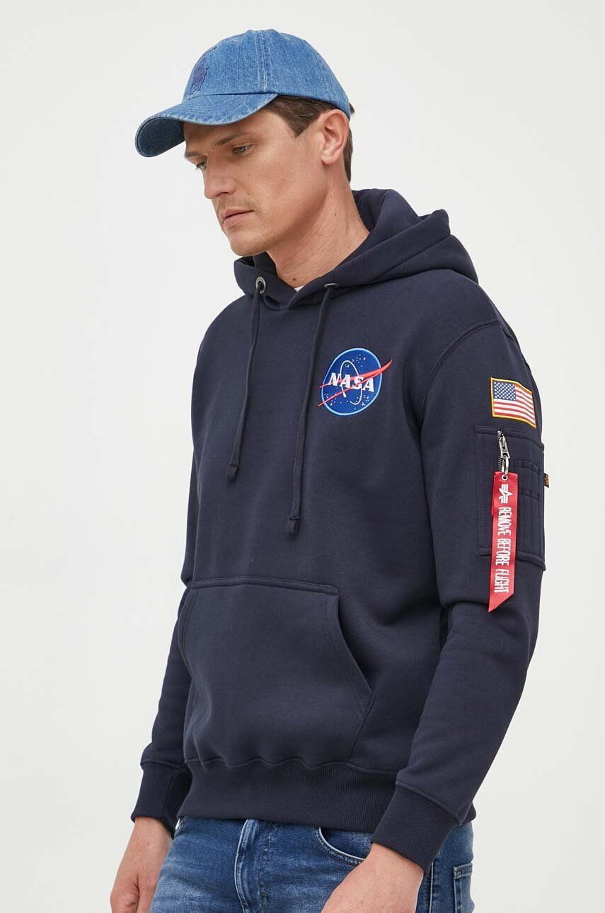 Alpha Industries Mikina Space Shuttle Hoody pánská tmavomodrá barva s kapucí s potiskem 178317.07 - Pepit.cz