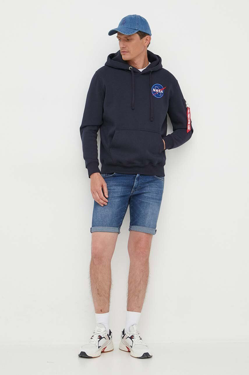 Alpha Industries Mikina Space Shuttle Hoody pánská tmavomodrá barva s kapucí s potiskem 178317.07 - Pepit.cz