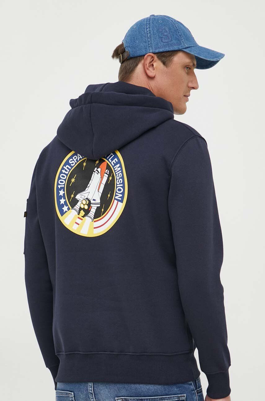 Alpha Industries Mikina Space Shuttle Hoody pánská tmavomodrá barva s kapucí s potiskem 178317.07 - Pepit.cz