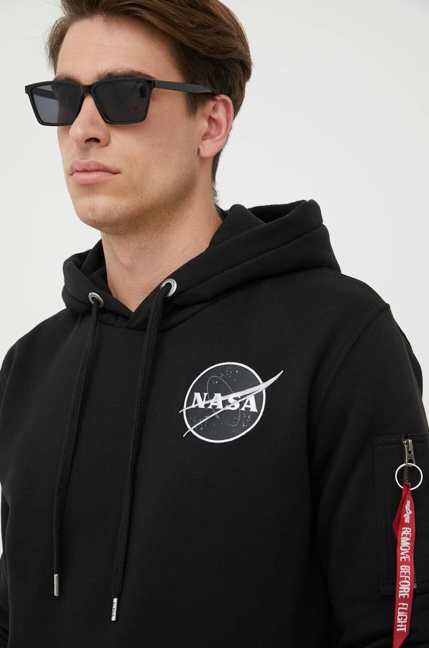 Alpha Industries Mikina x Nasa Dark Side Hoody pánská černá barva s kapucí s potiskem 108337.285 - Pepit.cz