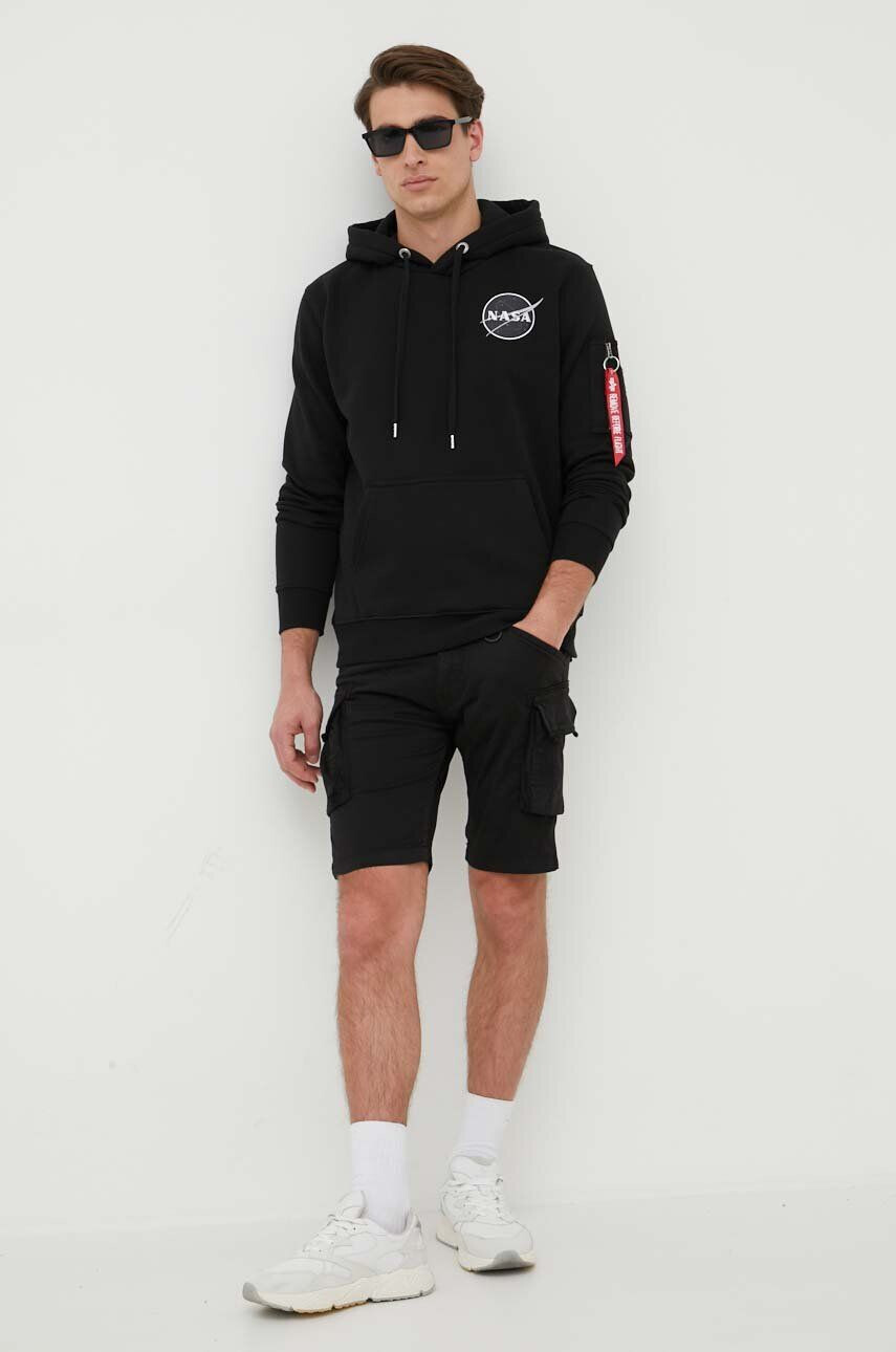 Alpha Industries Mikina x Nasa Dark Side Hoody pánská černá barva s kapucí s potiskem 108337.285 - Pepit.cz