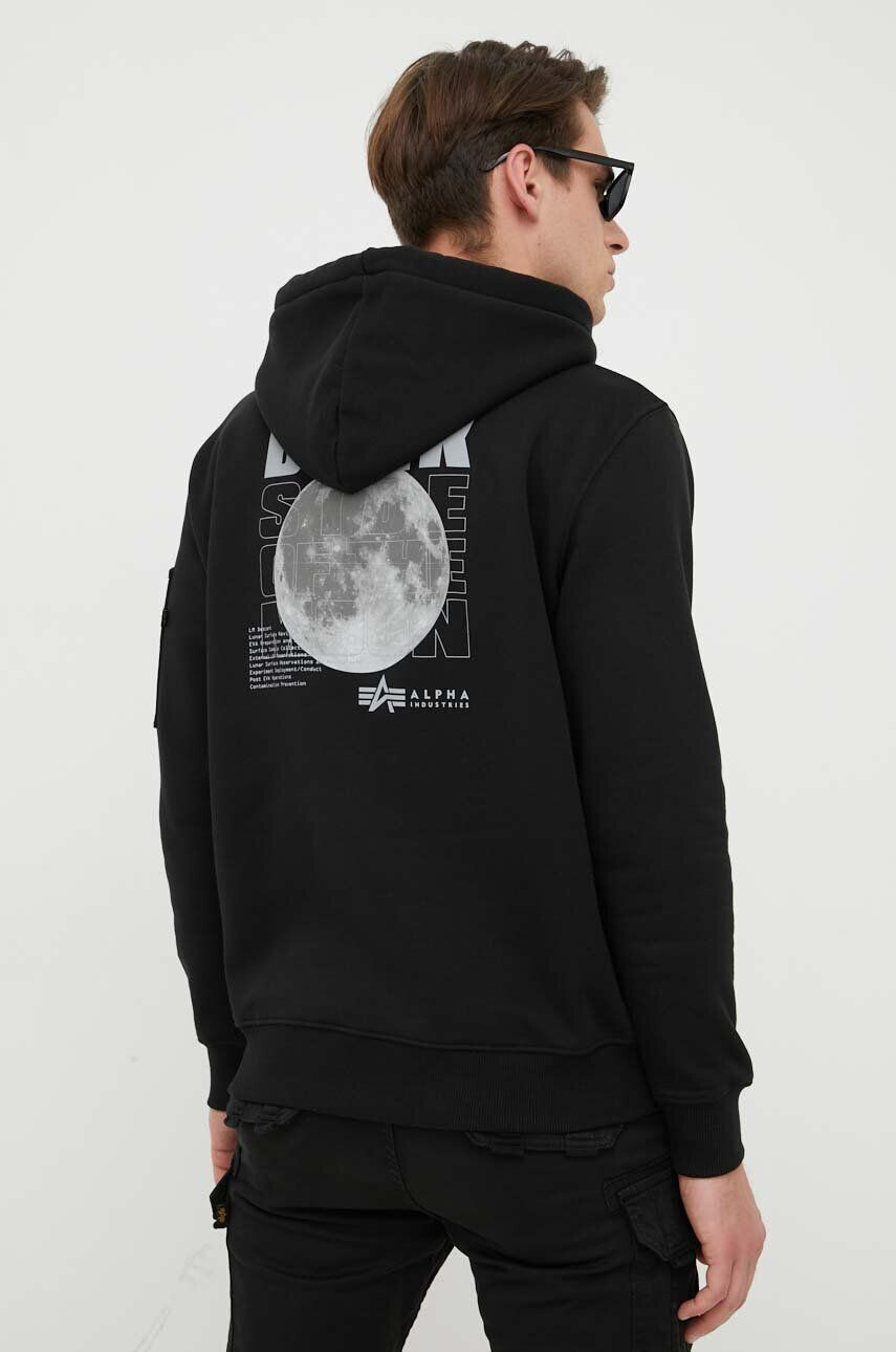 Alpha Industries Mikina x Nasa Dark Side Hoody pánská černá barva s kapucí s potiskem 108337.285 - Pepit.cz