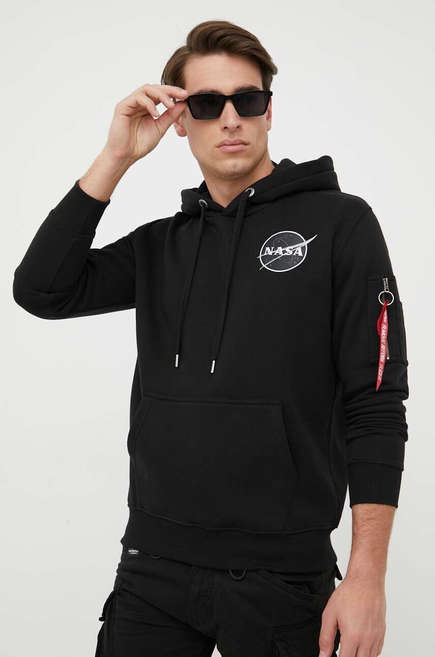 Alpha Industries Mikina x Nasa Dark Side Hoody pánská černá barva s kapucí s potiskem 108337.285 - Pepit.cz