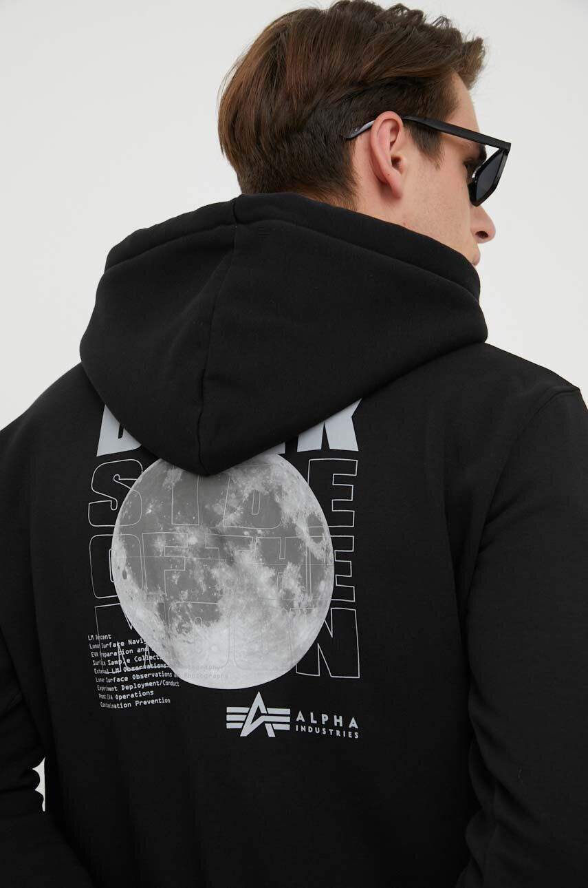 Alpha Industries Mikina x Nasa Dark Side Hoody pánská černá barva s kapucí s potiskem 108337.285 - Pepit.cz