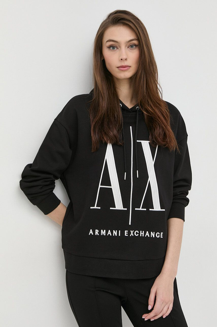 Armani Exchange Bavlněná mikina dámská černá barva s aplikací - Pepit.cz