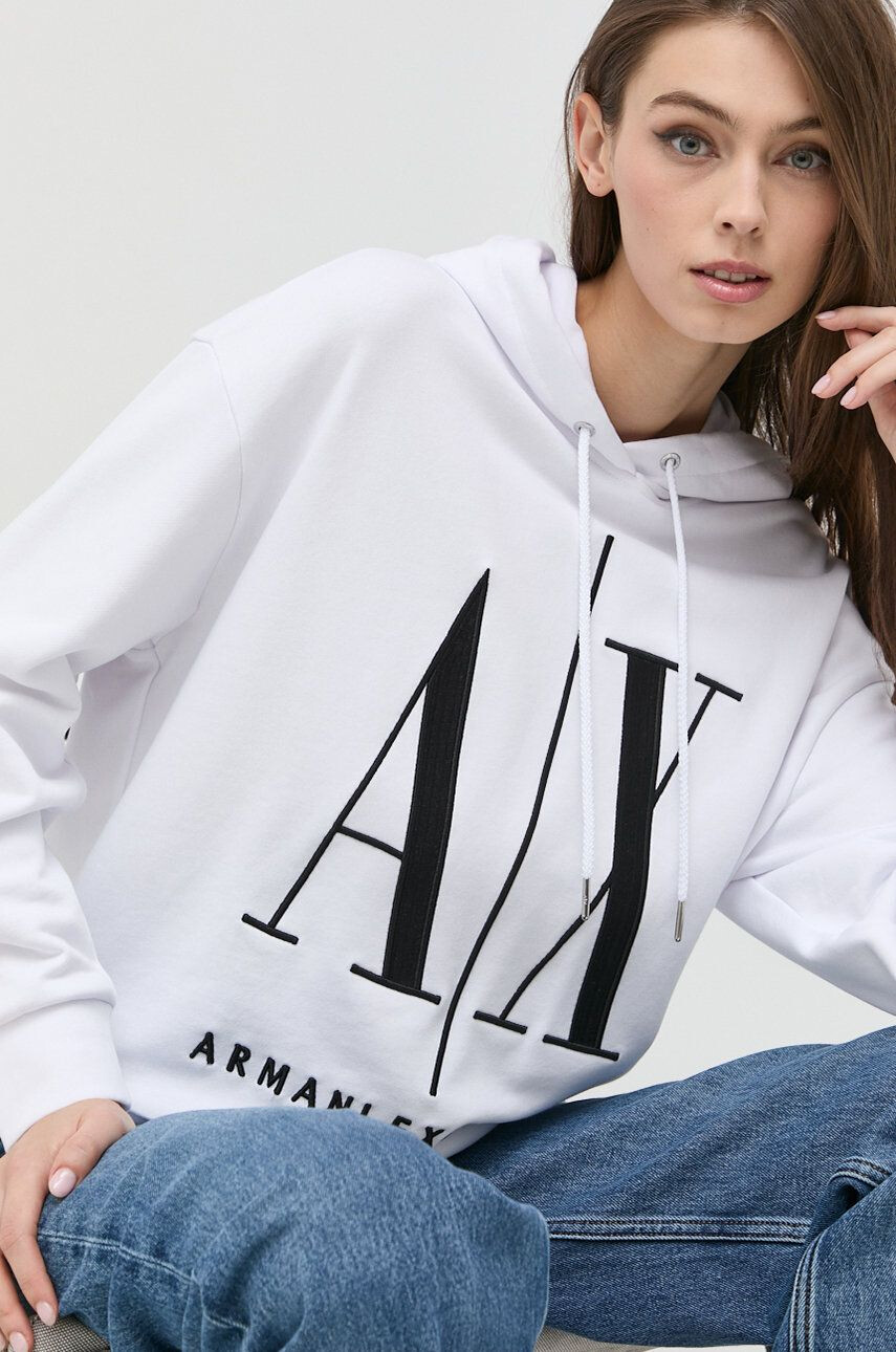 Armani Exchange Bavlněná mikina dámská bílá barva s aplikací - Pepit.cz