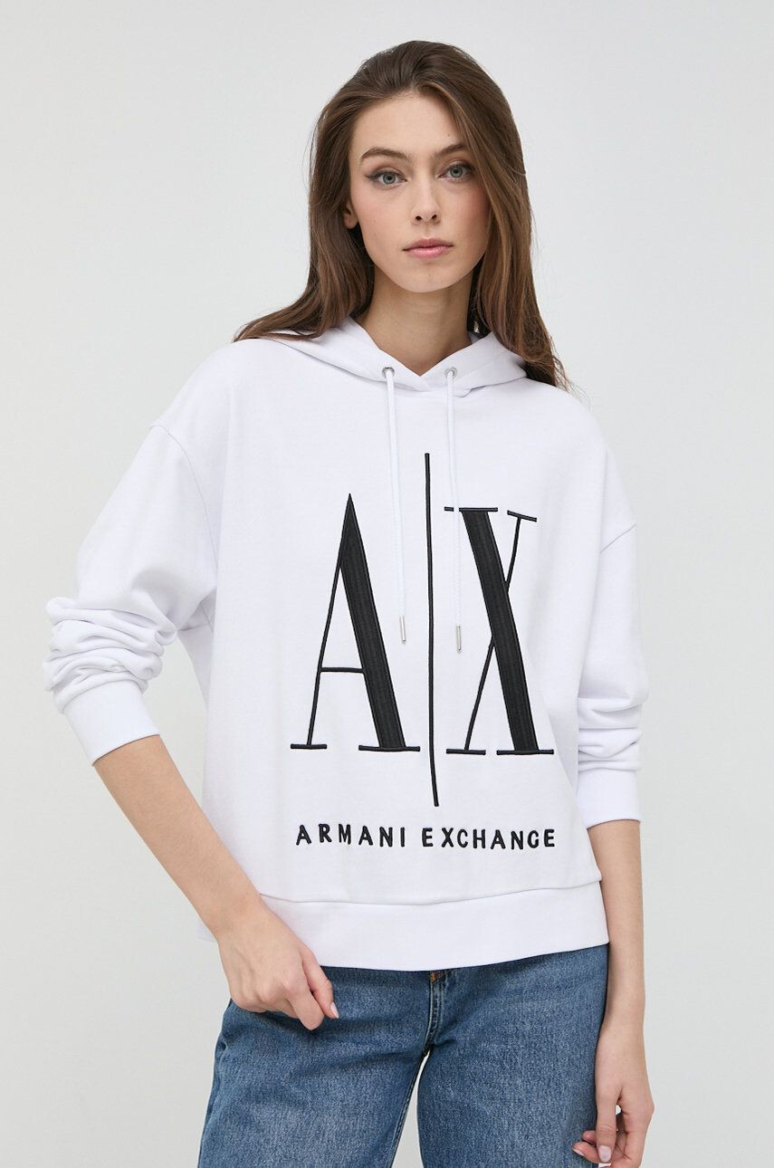 Armani Exchange Bavlněná mikina dámská bílá barva s aplikací - Pepit.cz