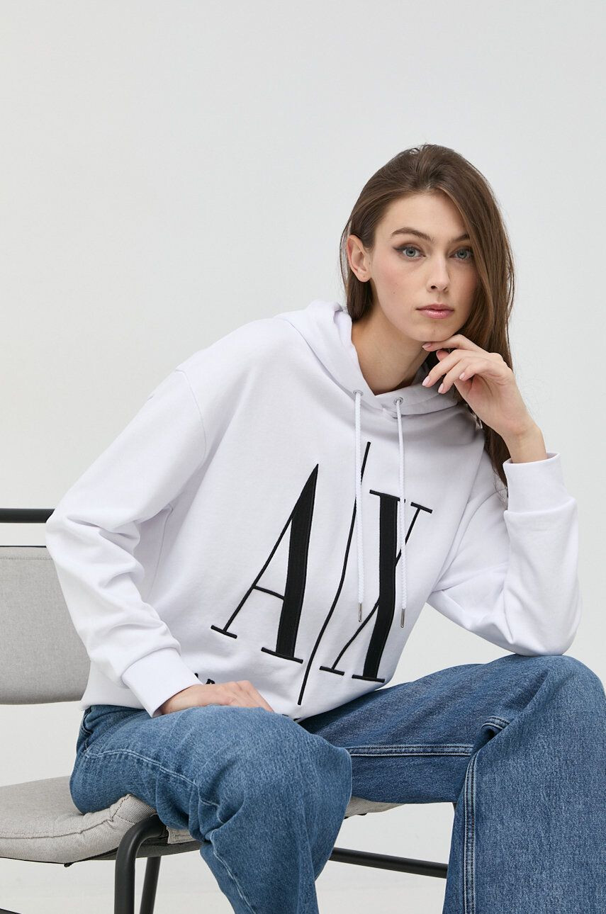 Armani Exchange Bavlněná mikina dámská bílá barva s aplikací - Pepit.cz