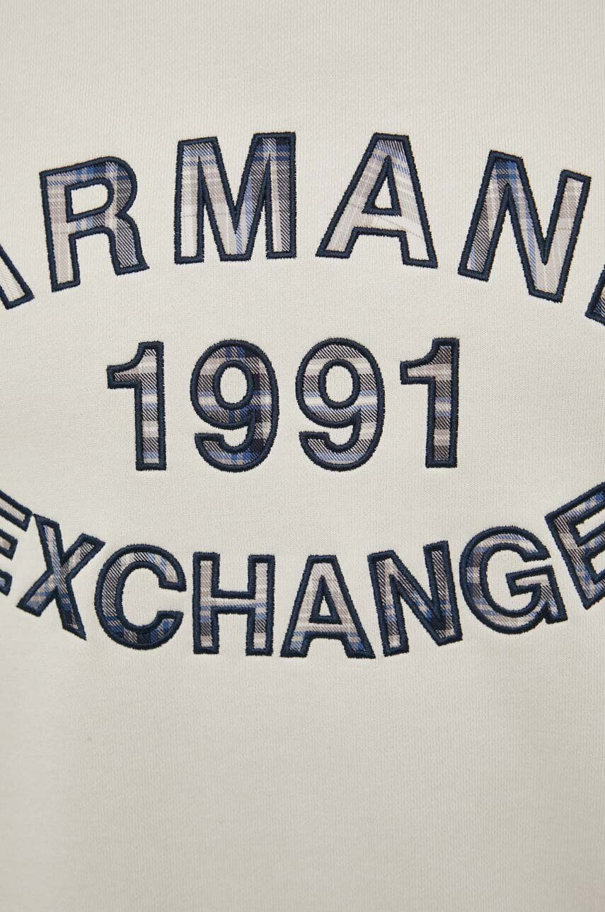 Armani Exchange Bavlněná mikina pánská béžová barva s aplikací - Pepit.cz