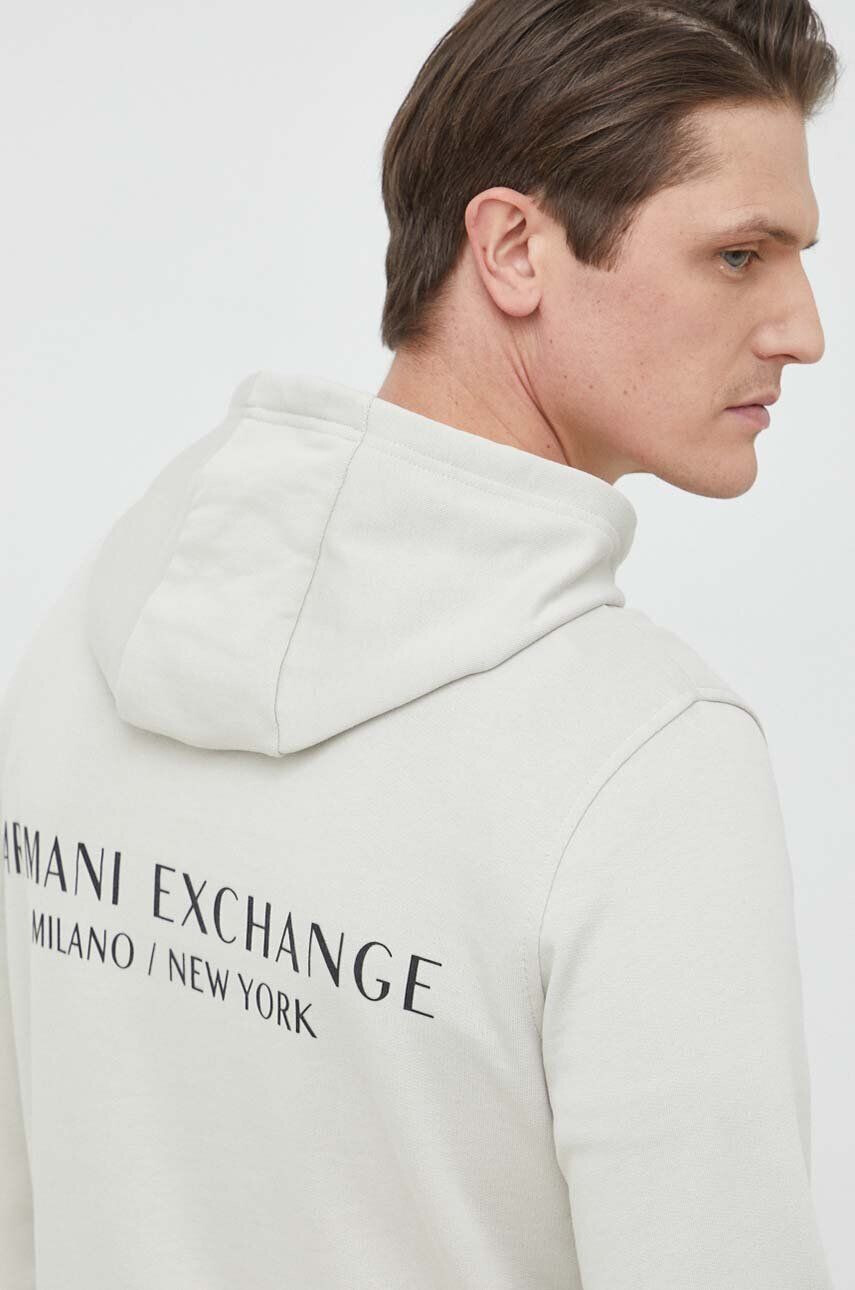 Armani Exchange Bavlněná mikina dámská béžová barva s potiskem - Pepit.cz