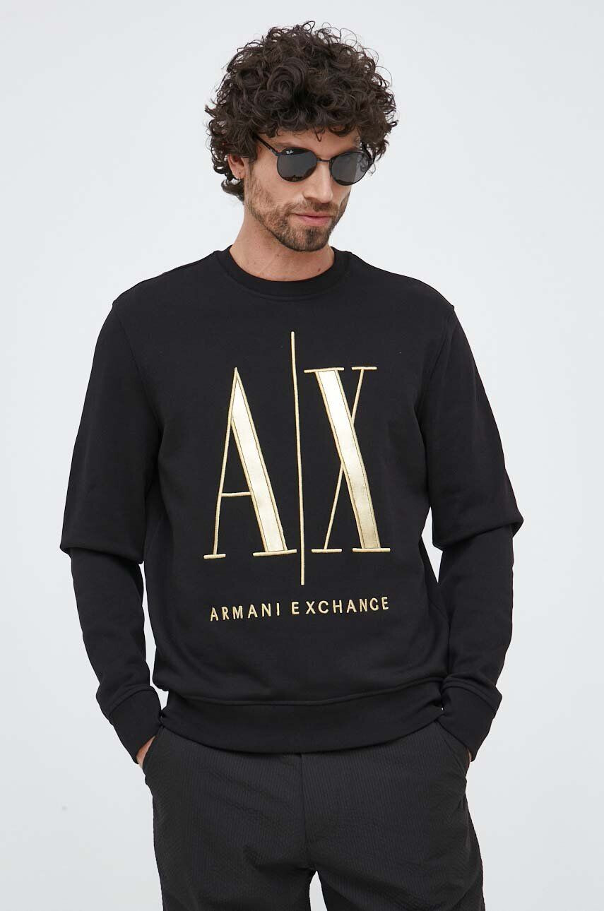 Armani Exchange Bavlněná mikina pánská černá barva s aplikací - Pepit.cz