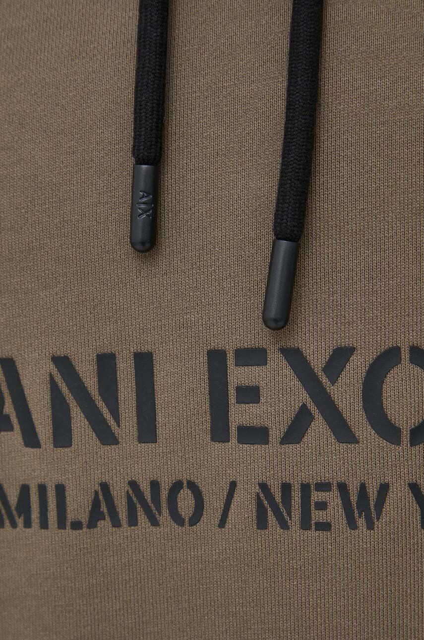 Armani Exchange Bavlněná mikina pánská zelená barva s kapucí s potiskem - Pepit.cz