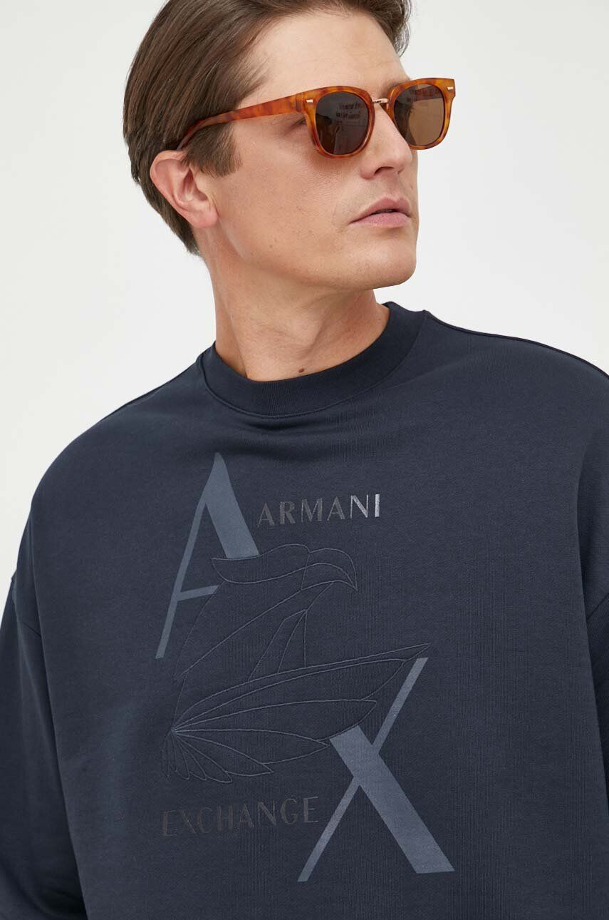 Armani Exchange Bavlněná mikina pánská tmavomodrá barva s aplikací - Pepit.cz