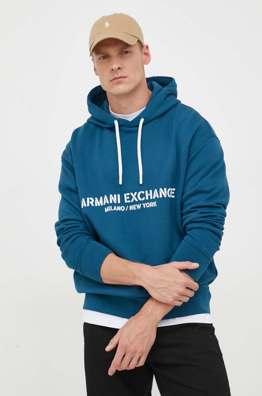 Armani Exchange Bavlněná mikina pánská s kapucí s potiskem - Pepit.cz