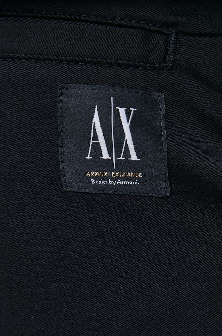 Armani Exchange Bavlněné kalhoty pánské černá barva ve střihu chinos - Pepit.cz