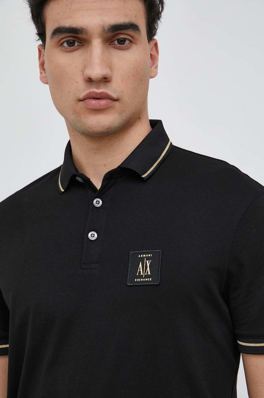 Armani Exchange Bavlněné polo tričko černá barva s aplikací - Pepit.cz