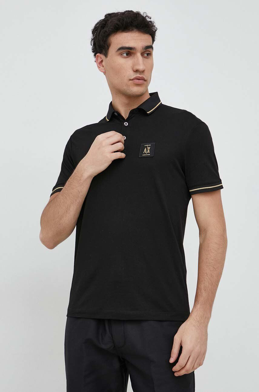 Armani Exchange Bavlněné polo tričko černá barva s aplikací - Pepit.cz