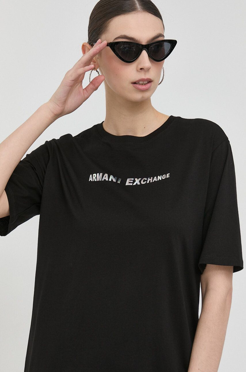 Armani Exchange Bavlněné šaty černá barva mini - Pepit.cz