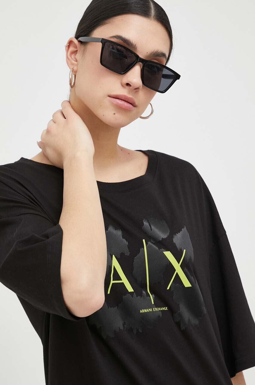 Armani Exchange Bavlněné šaty černá barva mini oversize - Pepit.cz