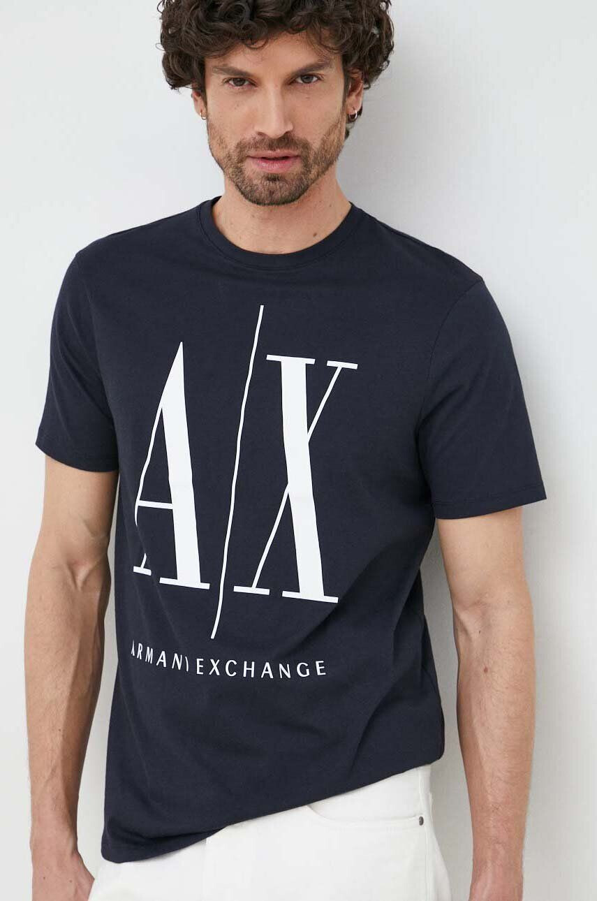 Armani Exchange Bavlněné tričko Tmavomodrá barva s potiskem - Pepit.cz