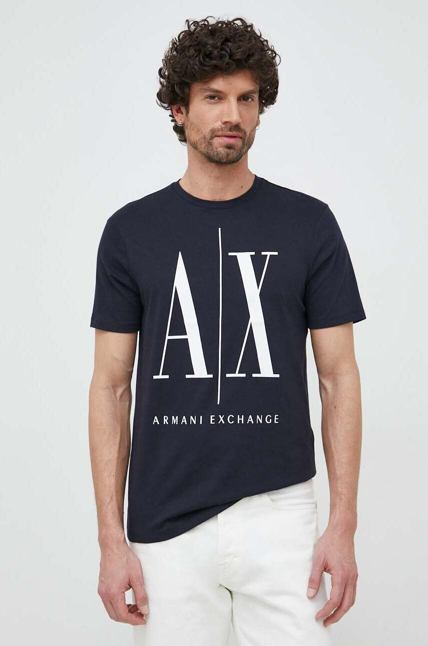 Armani Exchange Bavlněné tričko Tmavomodrá barva s potiskem - Pepit.cz