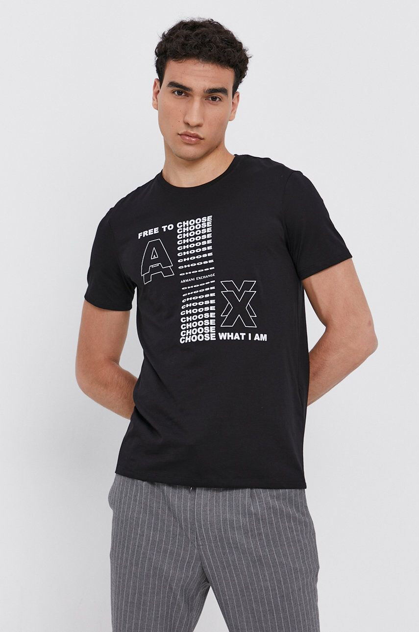 Armani Exchange Bavlněné tričko černá barva s potiskem - Pepit.cz