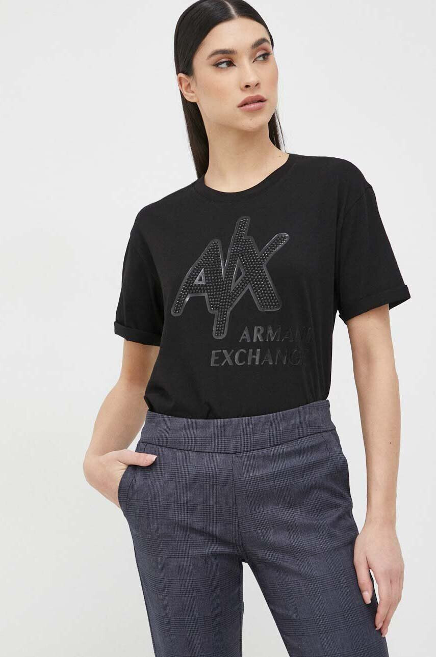 Armani Exchange Bavlněné tričko černá barva - Pepit.cz