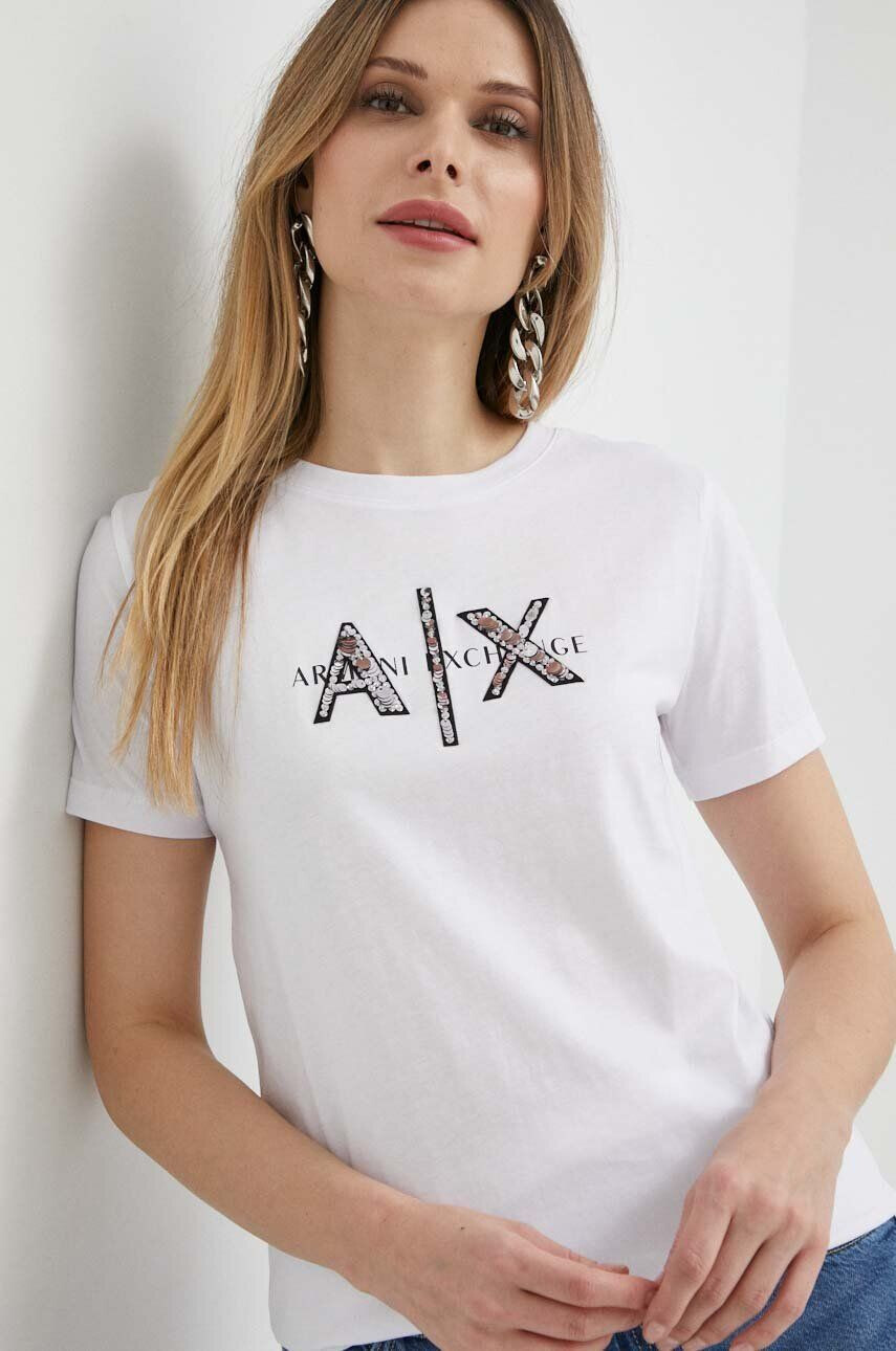 Armani Exchange Bavlněné tričko bílá barva - Pepit.cz