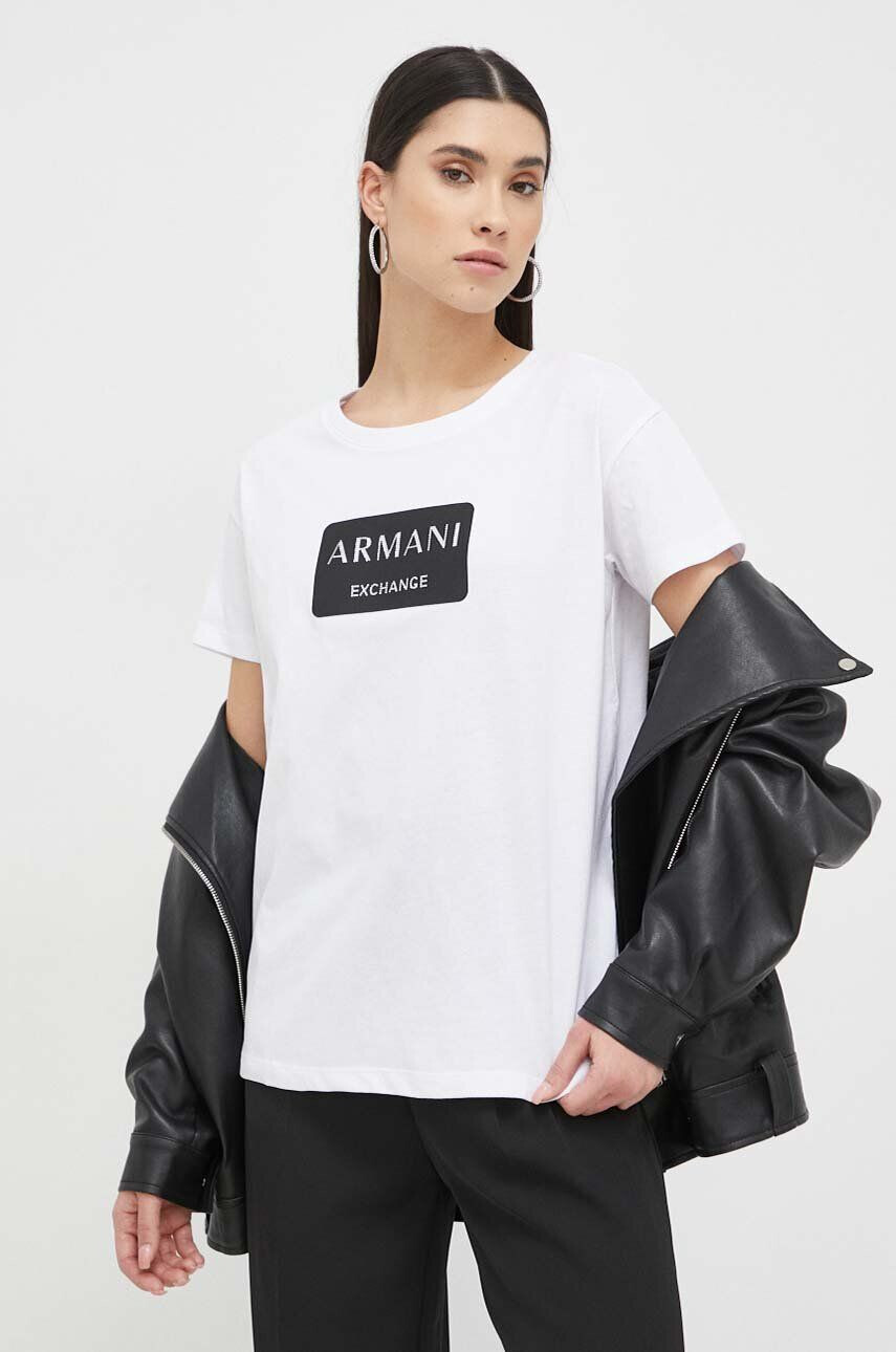 Armani Exchange Bavlněné tričko bílá barva - Pepit.cz