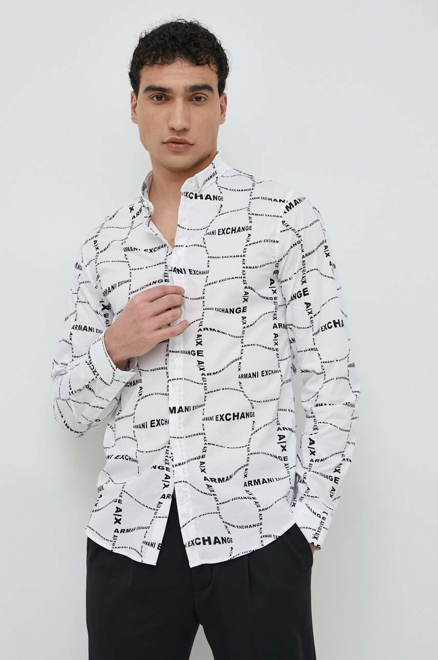 Armani Exchange Košile pánská bílá barva slim s límečkem button-down - Pepit.cz