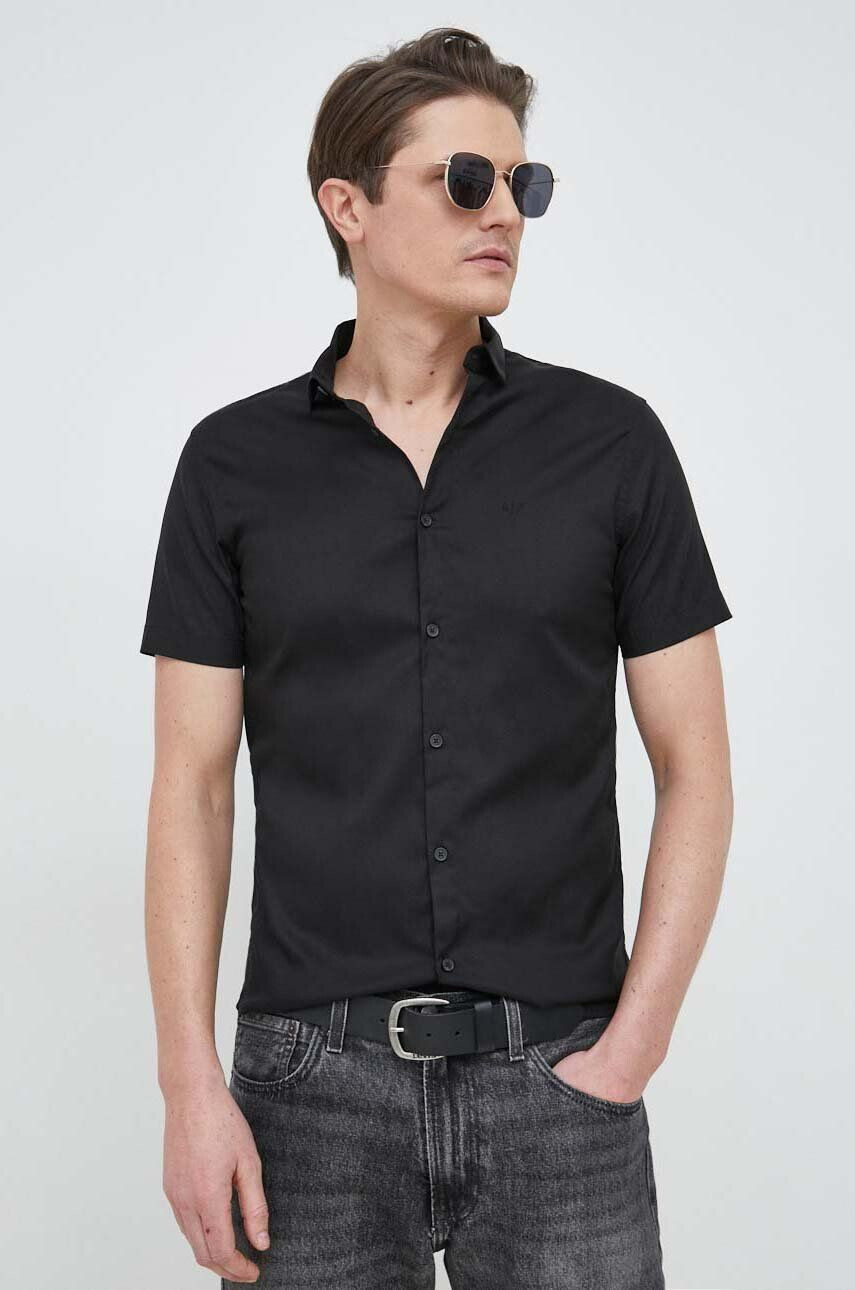 Armani Exchange Košile pánská béžová barva slim s límečkem button-down - Pepit.cz