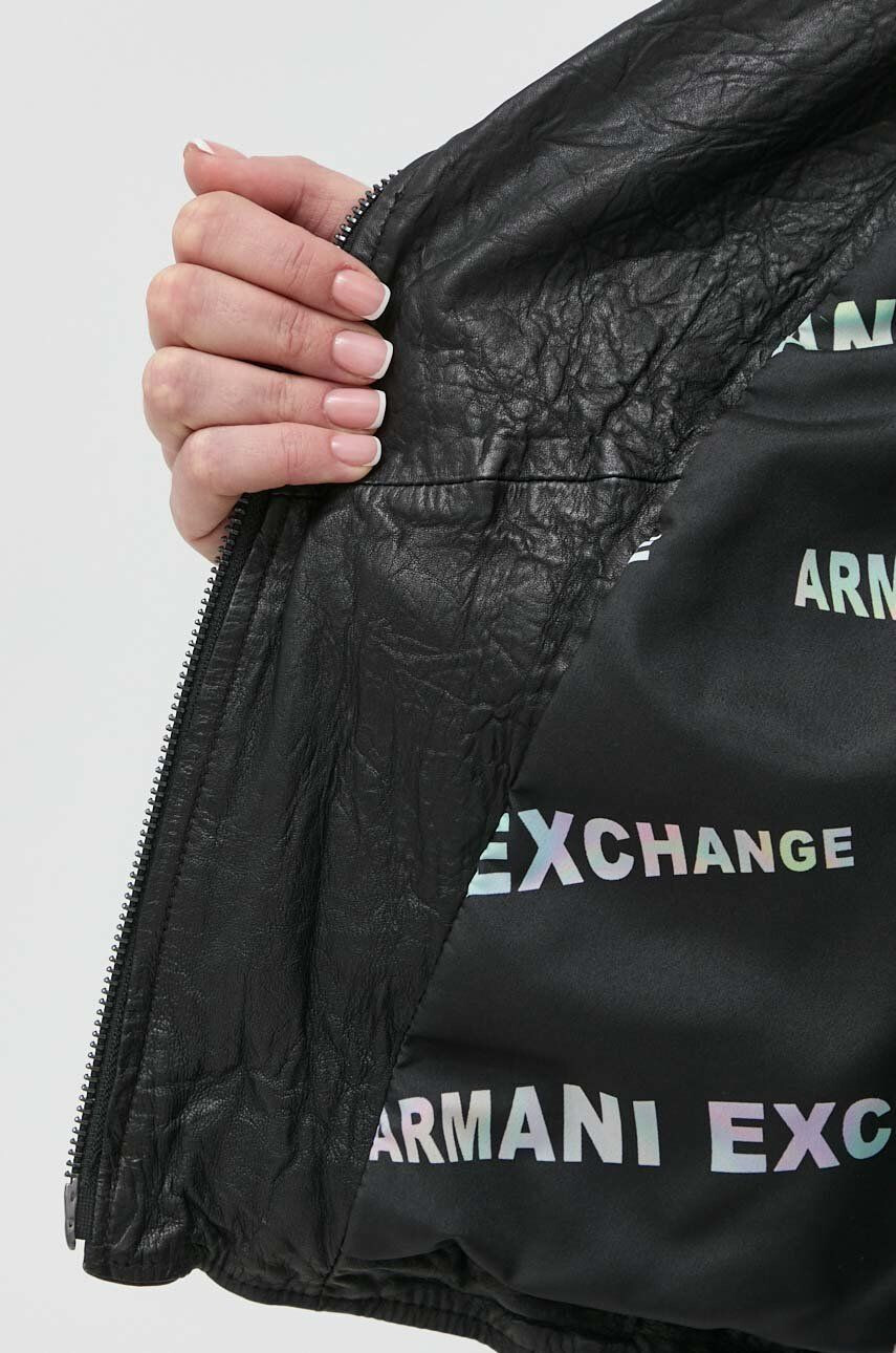 Armani Exchange Kožená ramoneska dámská černá barva přechodná - Pepit.cz