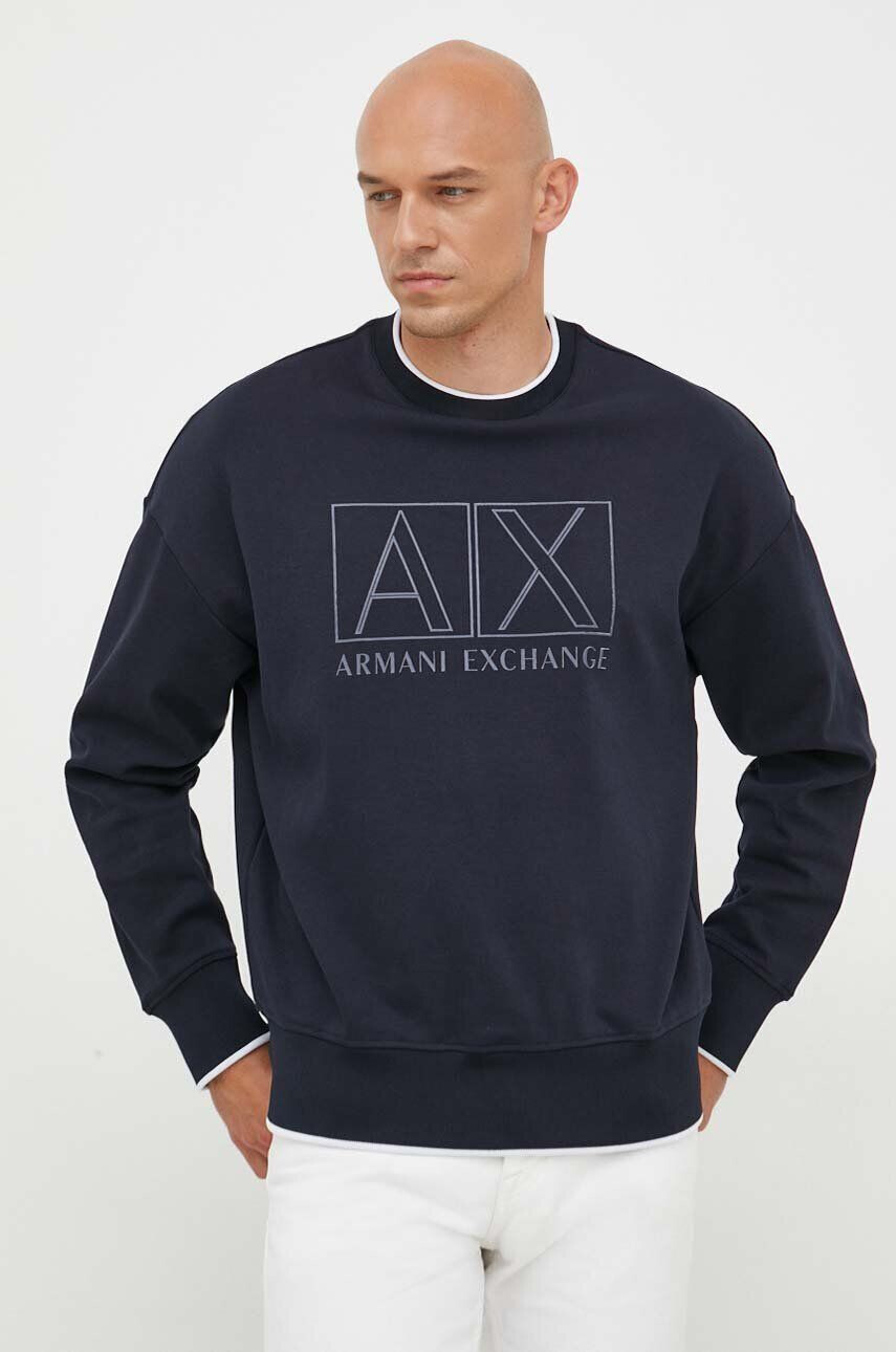 Armani Exchange Mikina pánská tmavomodrá barva s potiskem - Pepit.cz